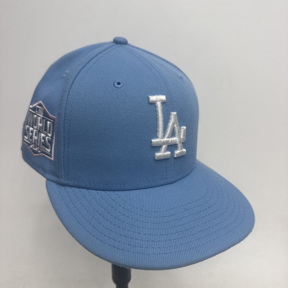New Era Los Angeles Dodgers Blue 59FIFTY Hat Size 7 5/8 2020 WS Patch W/ Pink